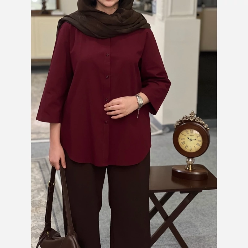 شومیز زنانه لینن آستین سه ربع